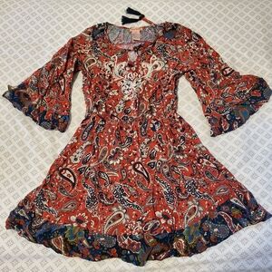 Flying Tomatoe Paisley Print Red Dress Women Medium